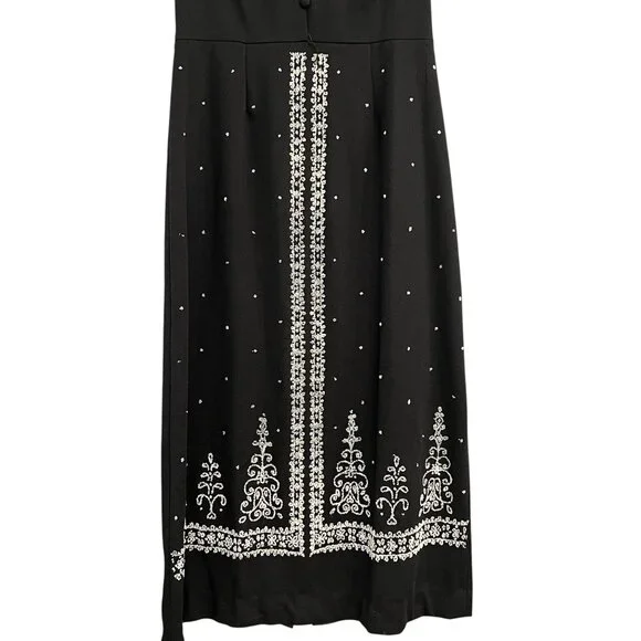 Vintage Maxi Dress Size 16-1/2 60s 70s Sleeveless Black White Stones Trees Avon - Picture 6 of 16